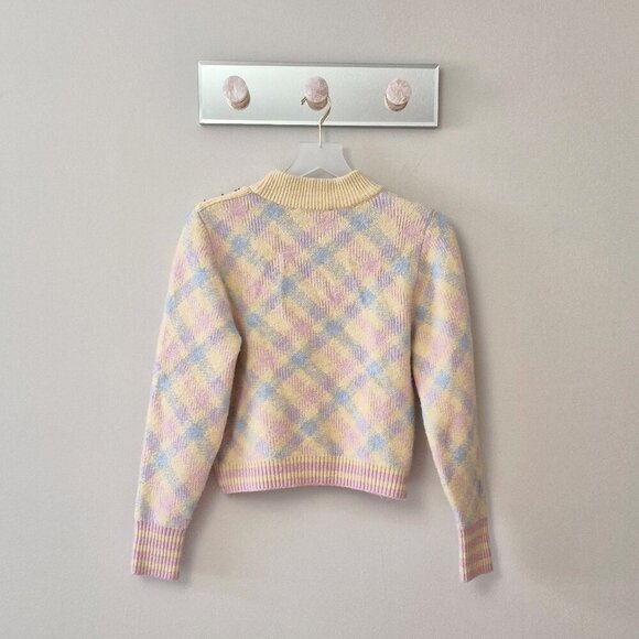 NWOT Zara multicoloured, pastel diamond checkered print wool blend sweater, M - Picture 7 of 8